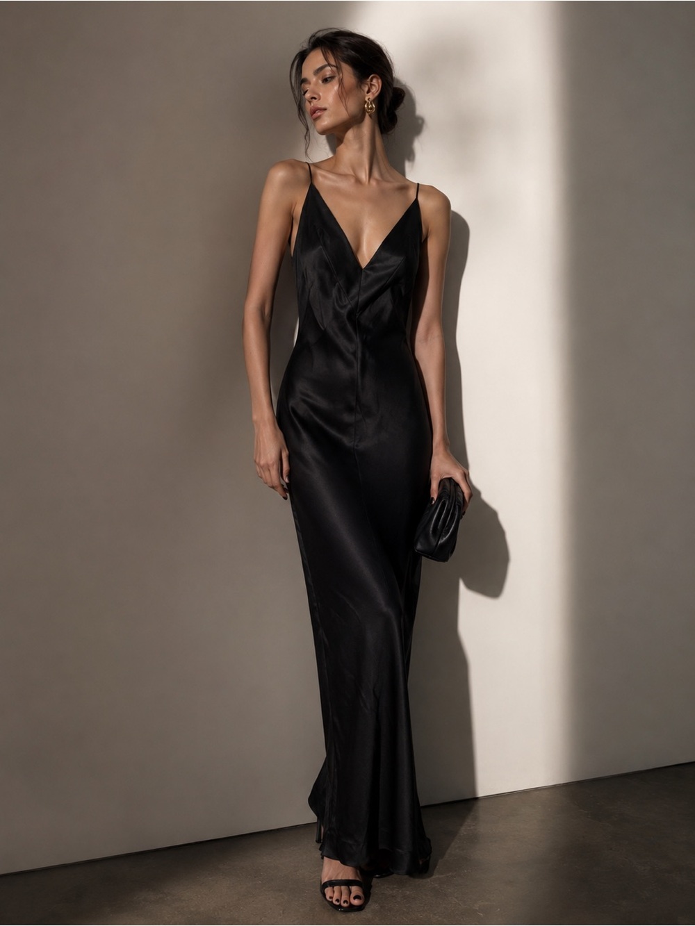 ZARA Black  Slip Maxi Dress Deep V Strappy Evening Party NWT Size S